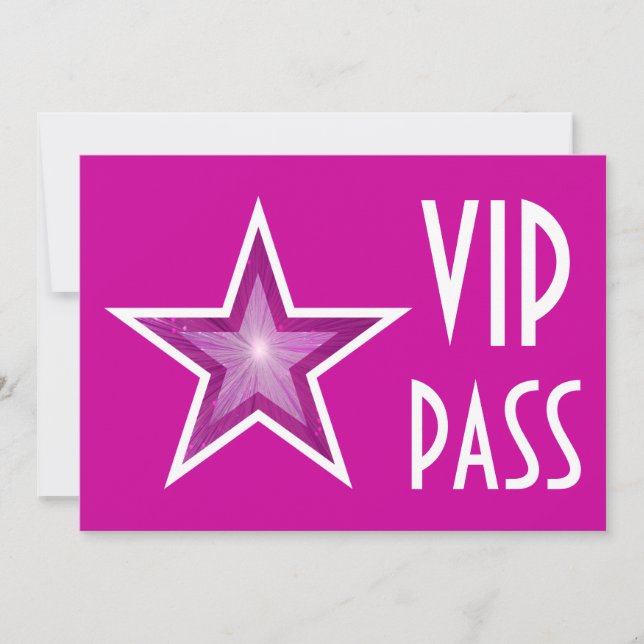 Pink Star 'VIP PASS' invitation pink horizontal (Front)