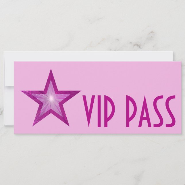 Pink Star 'VIP PASS' invitation pink long (Front)
