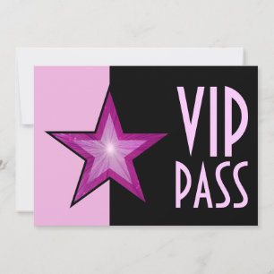 Pink Star 'VIP PASS' pale pink black Invitation