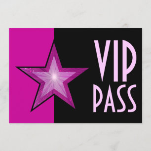 Pink Star 'VIP PASS' pink black Invitation