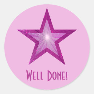 Pink Star 'Well Done!' round sticker pale pink