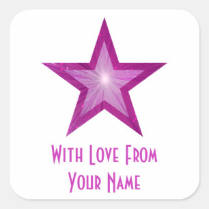 Pink Star 'With Love From'' square sticker white