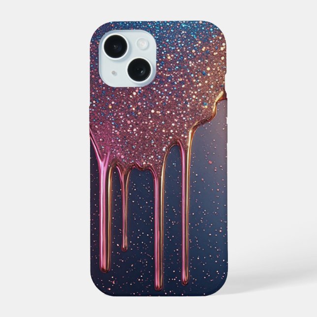 Pink Stardust Glitter Drip ✨ Sparkling Stars iPhone 15 Case (Back)