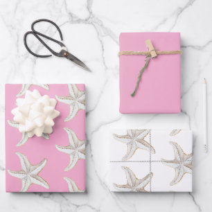 Pink Starfish Beach Bridal Shower Wrapping Paper Sheet