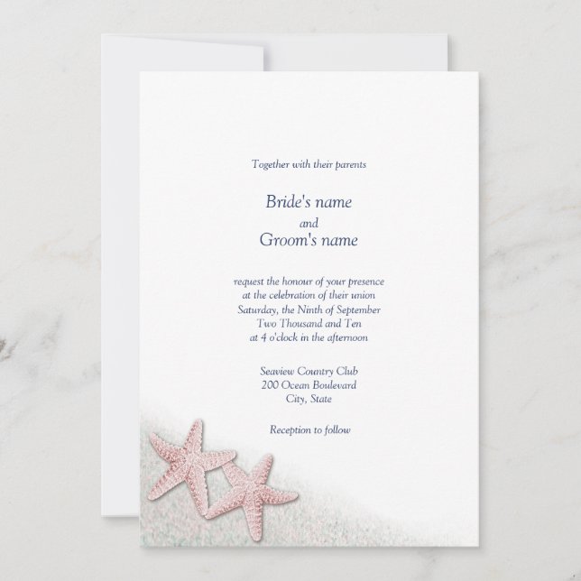 Pink Starfish Beach Wedding Invitations (Front)