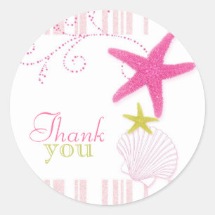 Pink Starfish Beach Wedding Thank You Classic Round Sticker