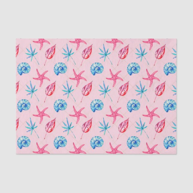 Pink Starfish & Blue Shell (Design 83 Pink Series) Tissue Paper (Front)