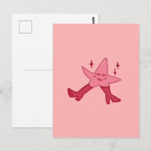 Pink Starfish Character In High Heels Hand-Drawn Postcard