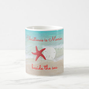 Pink Starfish Christmas Beach Saying Coffee Mug