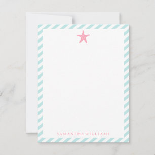 Pink Starfish on Mint Stripes Thank You Notes