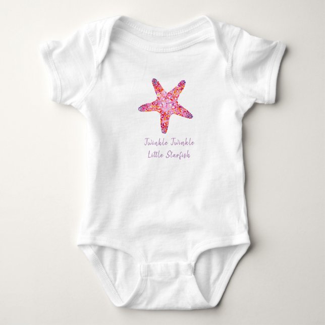 Pink Starfish One-Piece Baby Bodysuit (Front)