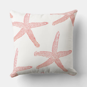 Pink Starfish Pattern Coral White Beach Decor Gift Cushion