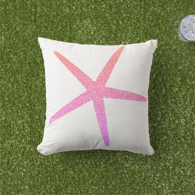 Pink Starfish Pattern Rose Gold Glitter Gift Favou Cushion (Grass)