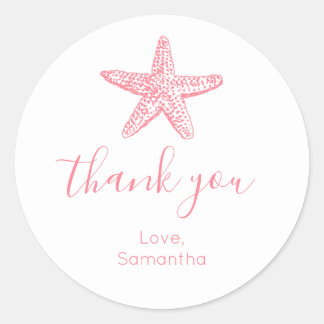 Pink Starfish Thank You Classic Round Sticker