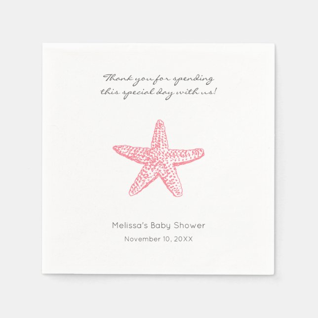 Pink Starfish Wedding or girl Baby Shower napkins (Front)