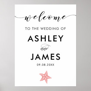 Pink Starfish Wedding Welcome Sign
