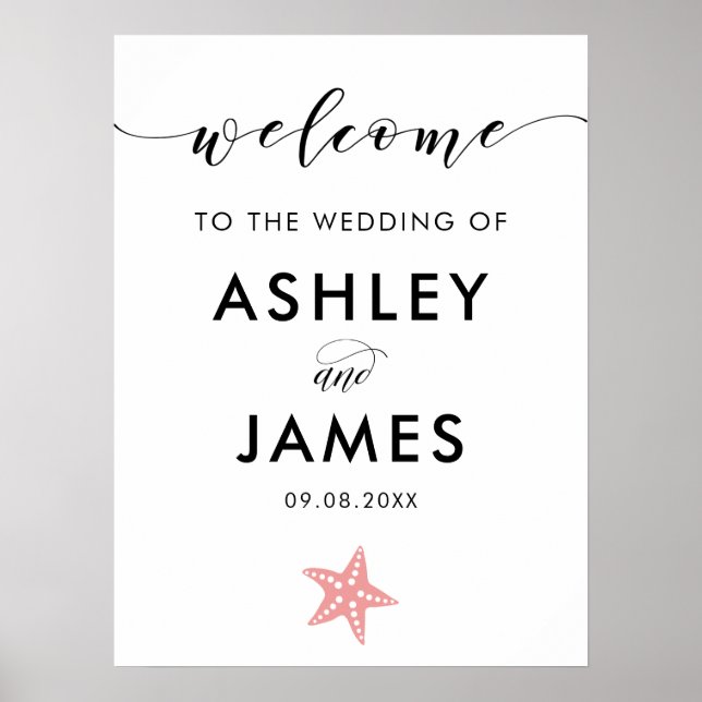 Pink Starfish Wedding Welcome Sign (Front)