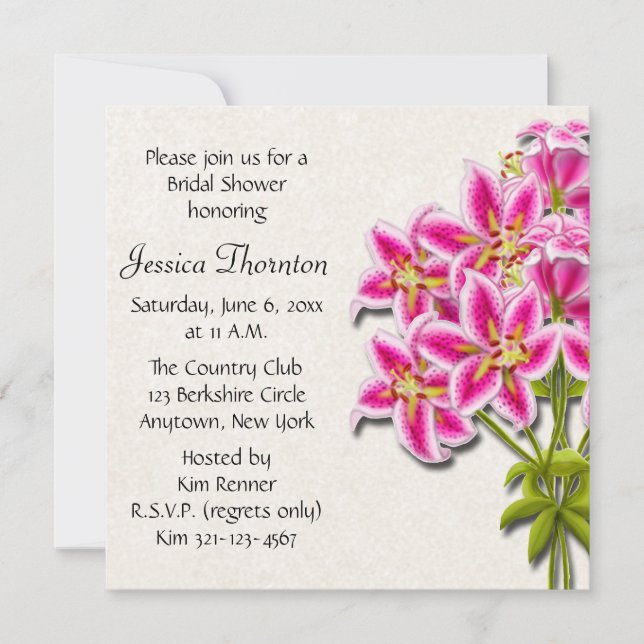 Pink Stargazer Lilies Bridal Shower Invitation (Front)