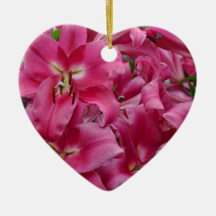 Pink stargazer lilies ceramic tree decoration