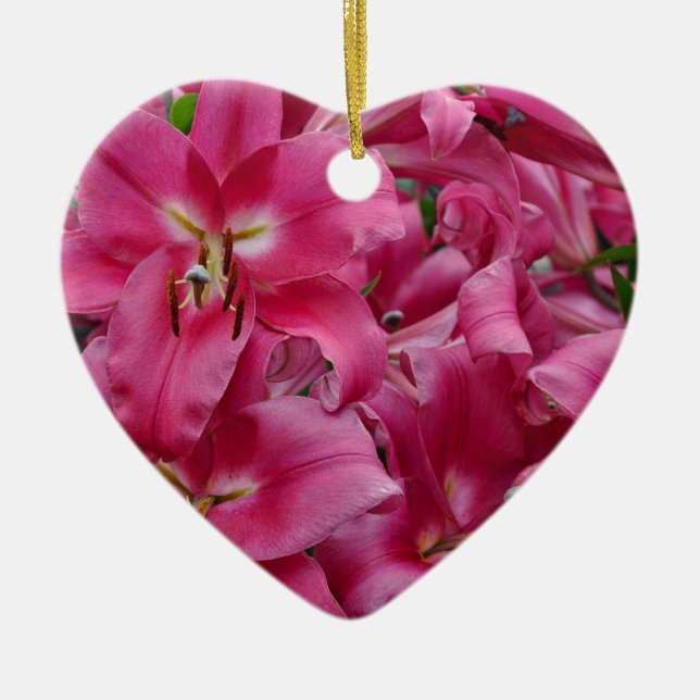 Pink stargazer lilies ceramic tree decoration (Front)