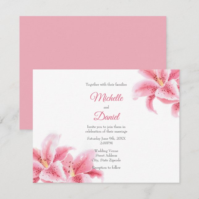 Pink Stargazer Lilies Invitation (Front/Back)