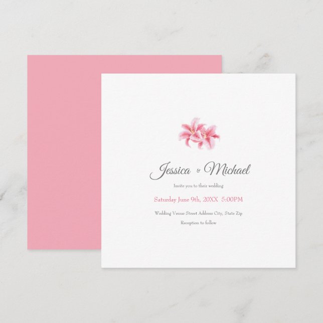 Pink Stargazer Lilies Invitation (Front/Back)