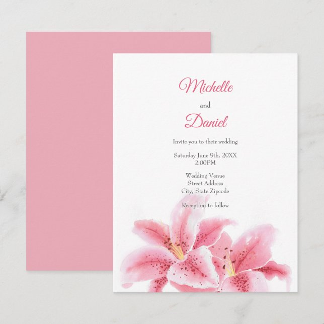 Pink Stargazer Lilies Invitation (Front/Back)