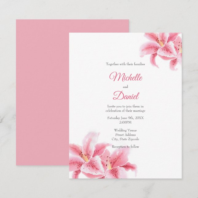 Pink Stargazer Lilies Invitation (Front/Back)