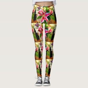 pink stargazer lilies leggings