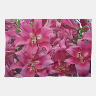 Pink stargazer lilies tea towel