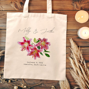 Pink Stargazer Lilies Wedding Welcome Tote Bag