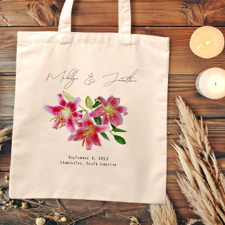 Pink Stargazer Lilies Wedding Welcome Tote Bag
