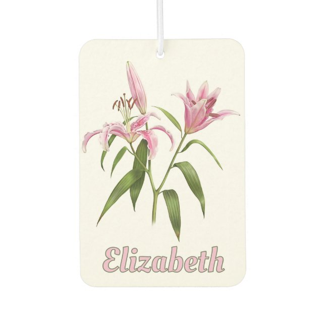 Pink Stargazer Lily Botanical Art Personalised  Car Air Freshener (Front)