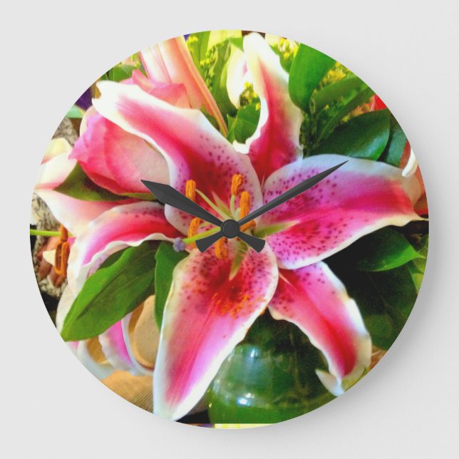 pink stargazer lily clock (Front)