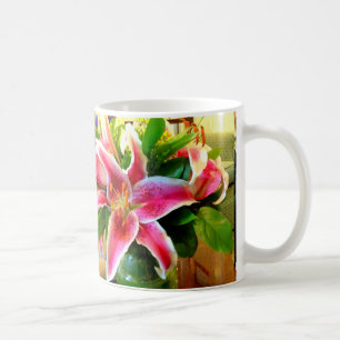pink stargazer lily coffee mug