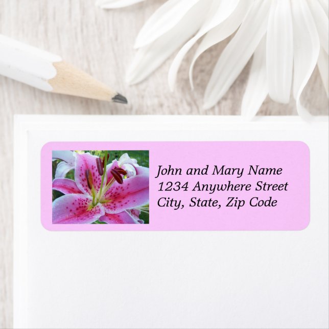 Pink Stargazer Lily Floral Return Address (Insitu)