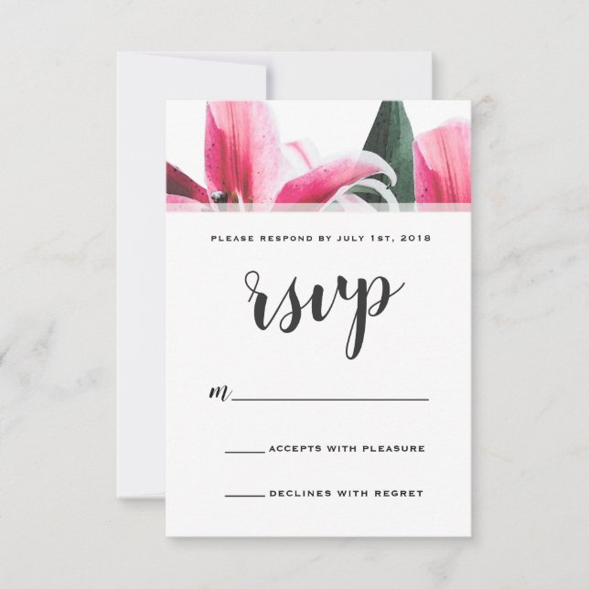 Pink Stargazer Lily Floral RSVP Card (Front)