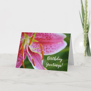 Pink Stargazer Lily Flower Birthday Card
