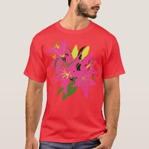 Pink Stargazer Lily Flowers Abstract Painting T-Shirt