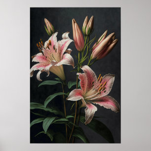 Pink Stargazer Lily Flowers Art Print Poster