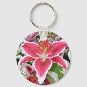 Pink stargazer lily flowers key ring