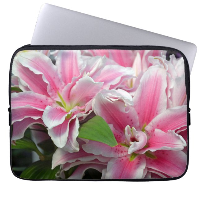 Pink stargazer lily flowers laptop sleeve (Front)