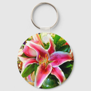 pink stargazer lily keychain
