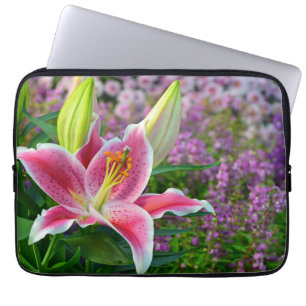 Pink stargazer lily laptop sleeve