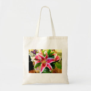 pink stargazer lily tote bag