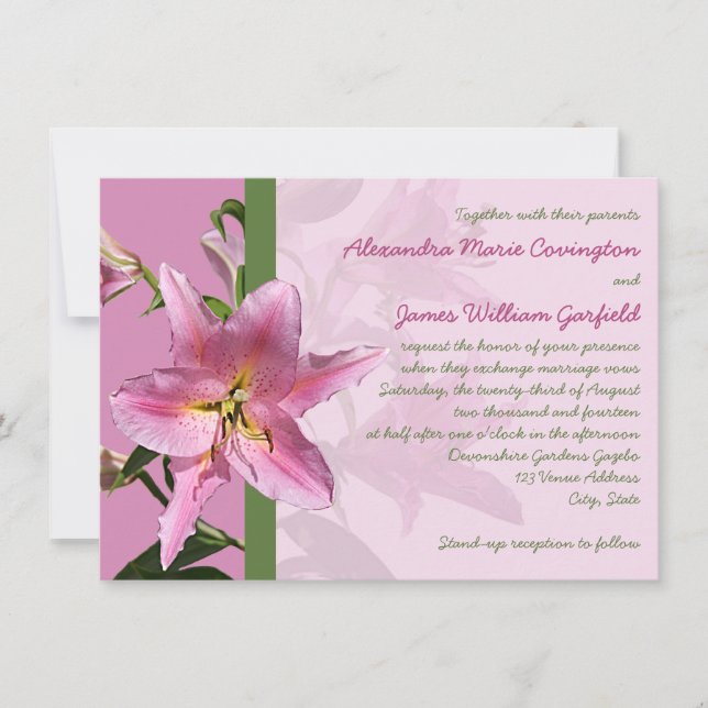 Pink Stargazer Lily Wedding invitation 3 (Front)