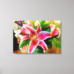 pink stargazer lily wrapped canvas
