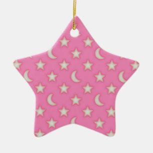 Pink stars and moons pattern ceramic tree decoration