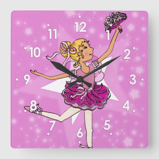Pink stars ballerina blonde girls wall clock (Front)