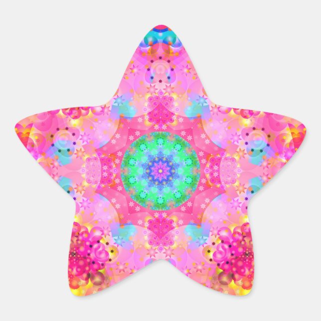 Pink Stars & Bubbles Fractal Pattern Star Sticker (Front)